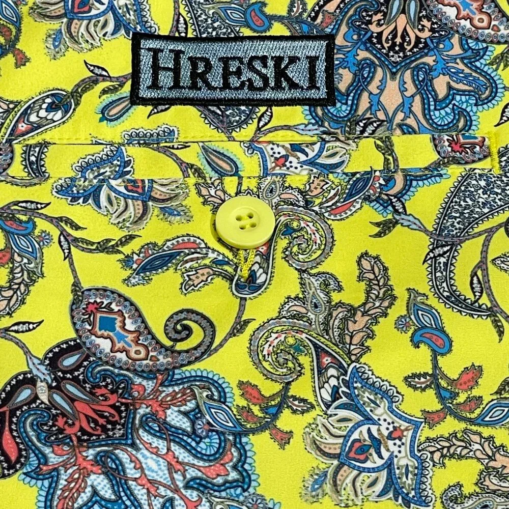 Hreski Mens Golf Shorts 40 Paisley Yellow Multi Color Loud Performance Stretch
